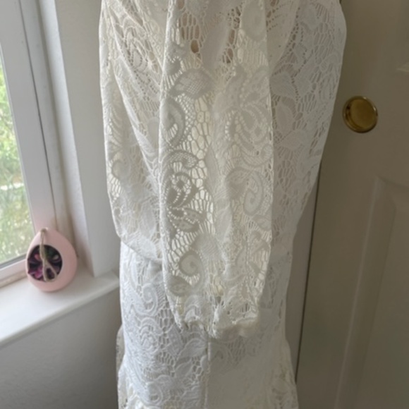 Vintage Off-White Sheer Lace Midi Dress, Romantic Cottagecore Prairie Aesthetic - Picture 5 of 10